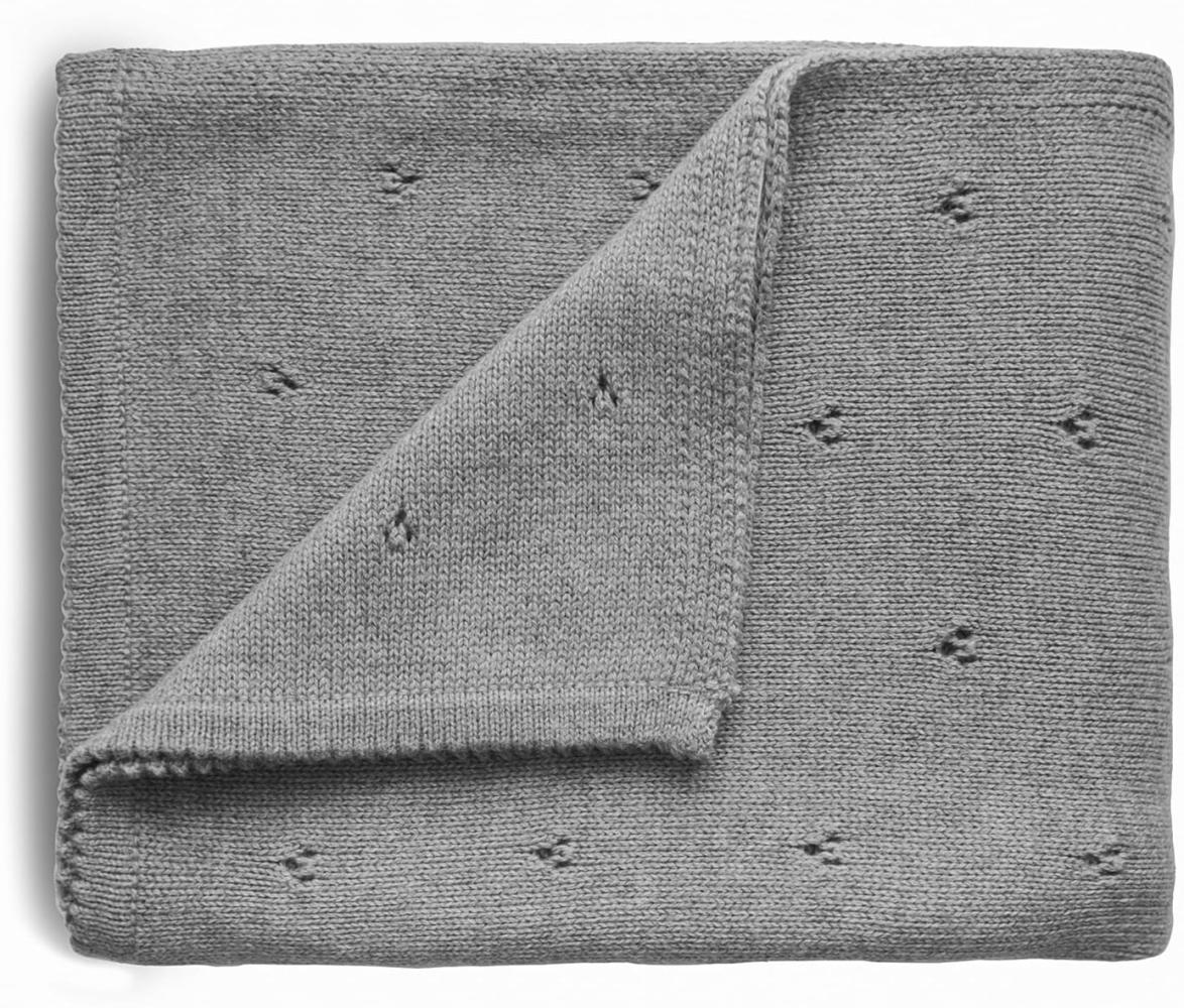 mushie Gestrickte Decke für Baby & Kinder | Decke auf 80x100 cm & 100% Bio-Baumwolle | Vielseitig & Perfekt für jedes Wetter (Textured Dots Gray Melange) Bild 1