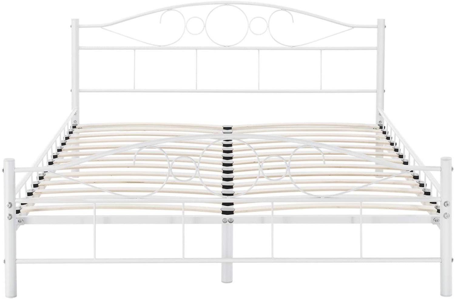 Juskys Metallbett Toskana 140 x 200 cm weiß – Bettgestell mit Lattenrost – Bett modern & massiv – große Liegefläche Bild 1