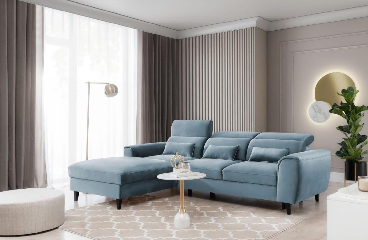 Designer Sofa Forino mit Schlaf- und Klappfunktion Hellblau Links Bild 1
