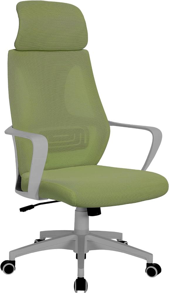 Bürostuhl mit Lordosenstütze im Netzstoff-Design Schreibtischstuhl mit Wippfunktion ergonomischer Drehstuhl mit einer verstellbaren atmungsaktiven Rückenlehne Grau/Grün Bild 1