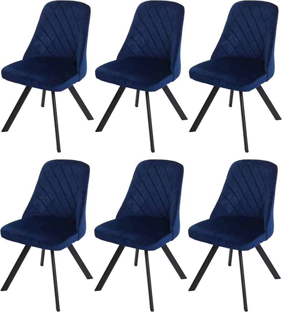 6er-Set Esszimmerstuhl HWC-K25, Küchenstuhl Lehnstuhl Polsterstuhl, Metall Samt ~ blau Bild 1