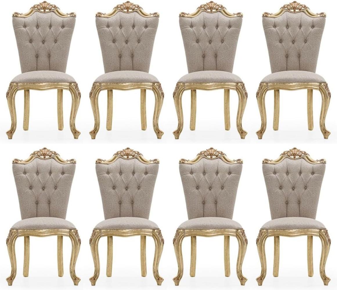 Casa Padrino Luxus Barock Esszimmer Stuhl 8er Set Grau / Gold - Prunkvolle Barockstil Küchen Stühle - Luxus Esszimmer Möbel im Barockstil - Barock Esszimmer Möbel - Barockstil Möbel Bild 1