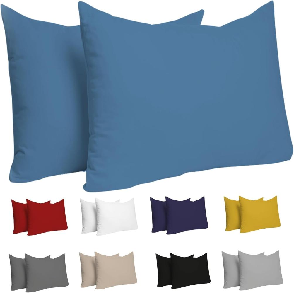 Dreamzie Kissenbezug 30x50 (Set mit 2) - 100% Jersey Baumwolle 150 g/qm Kissenbezüge -Blau - Für Kissenbezug 50x30 cm - Kissenhülle - Resistent und Hypoallergen Bild 1