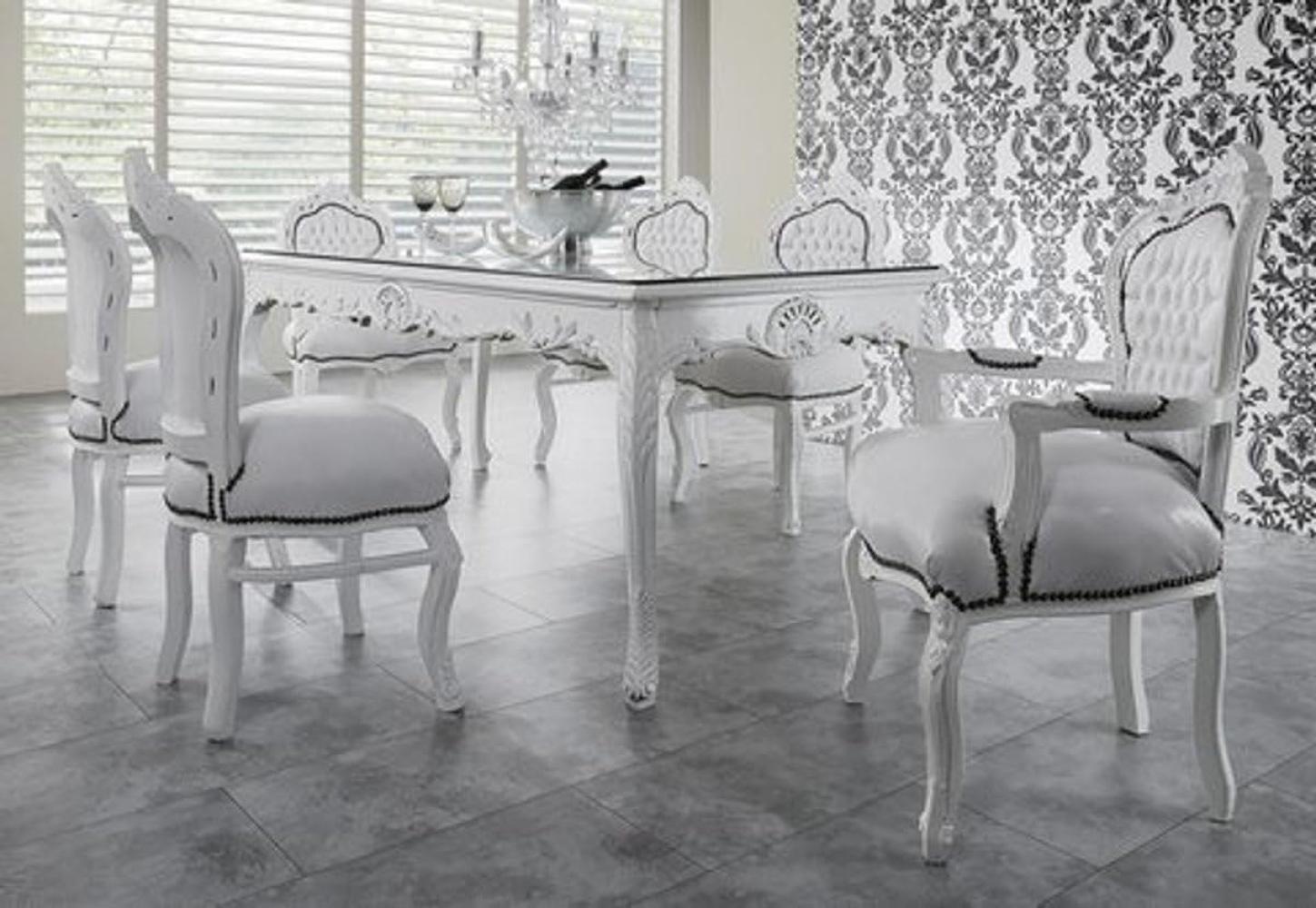 Casa Padrino Barock Esszimmer Set Weiß/Weiß - Esstisch + 6 Stühle Bild 1