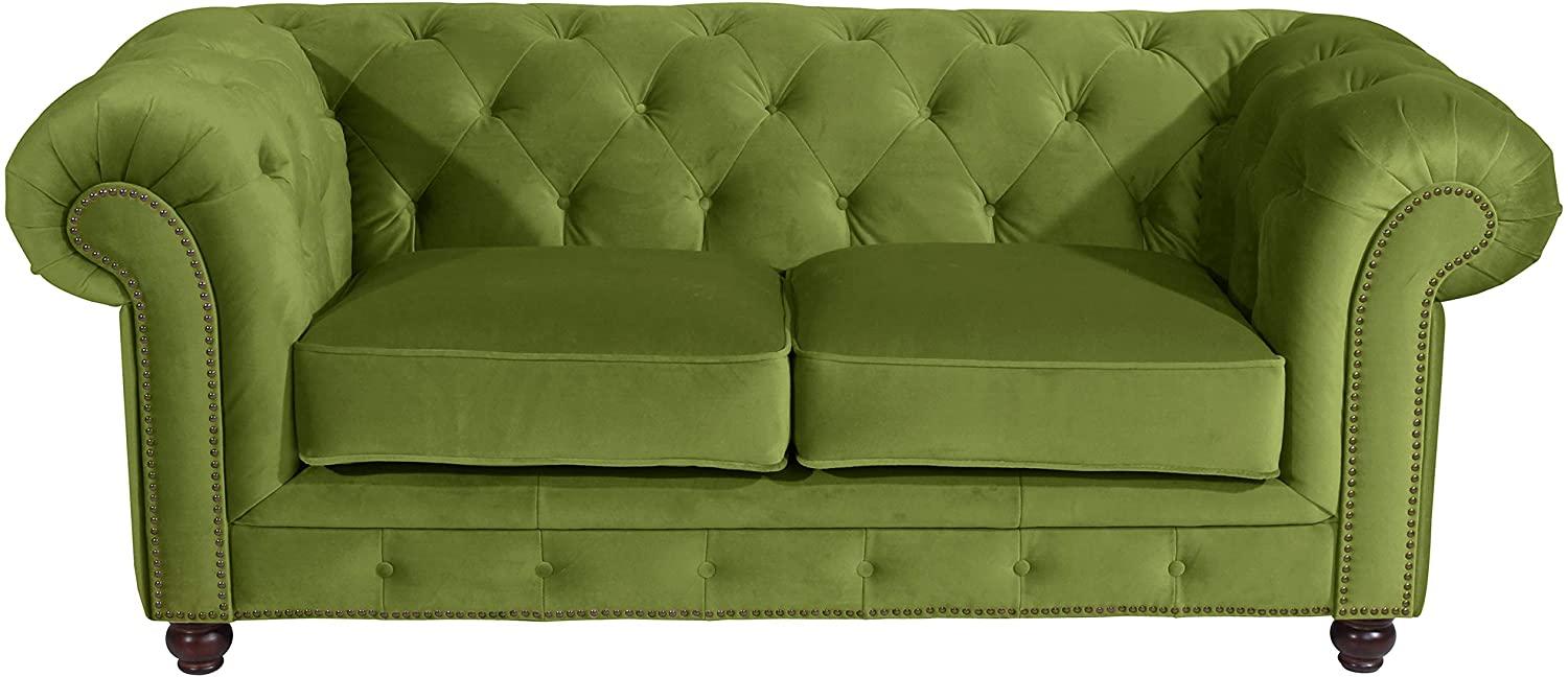 Orleans Sofa 2-Sitzer Samtvelours Olive Buche Nussbaumfarben Bild 1