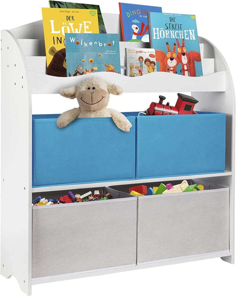 ONVAYA® Kinder Bücherregal Finn | Weiß / Blau | Kinderregal mit Boxen | Aufbewahrung von Büchern und Spielzeug | Organizer für Kinderzimmer Bild 1