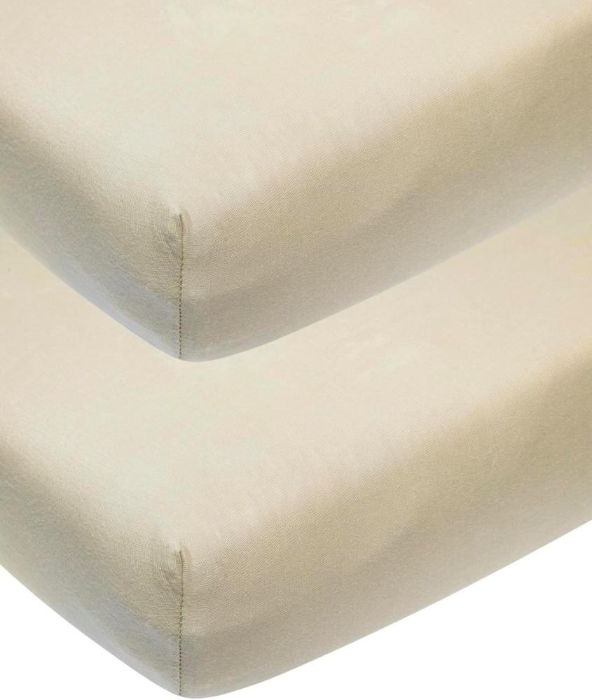 Meyco Baby Uni Spannbettlaken 2er Pack für das Beistellbett (Bettlaken mit weicher Jersey-Qualität, aus 100% Baumwolle, perfekte Passform durch Rundum-Gummizug, atmungsaktiv, Maße: 50 / 90cm), Sand Bild 1