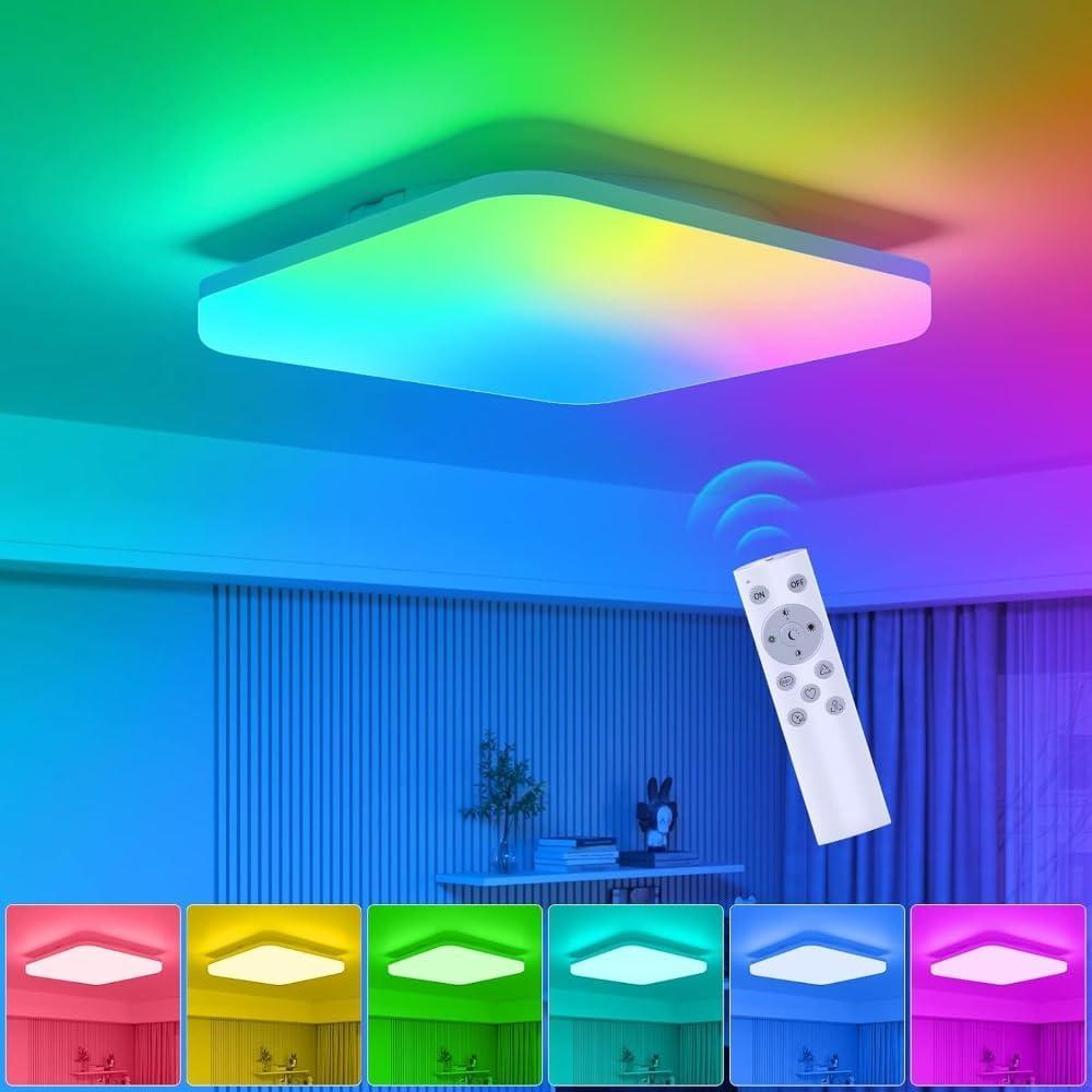 STANBOW LED Deckenleuchte Dimmbar, 18W Deckenlampe Farbwechsel mit 3000k-6500k und 6 Lichtfarben für Badezimmer/Schlafzimmer,/Wohnzimmer, Quadrat Wasserdicht IP54 Badlampe Decke 220x480mm, Warmweiß Bild 1