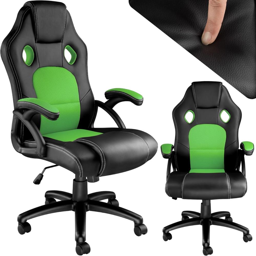 TecTake Sportsitz Chefsessel Stuhl ergonomischer Gaming Bürostuhl Racing Schalensitz - Diverse Farben - (Schwarz-Grün) Bild 1