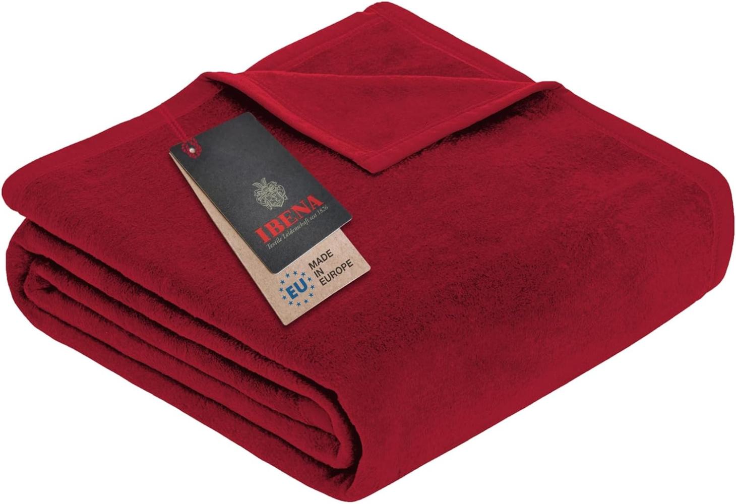 Ibena Porto Decke 150x200 cm – Baumwollmix weich, warm & waschbar, Kuscheldecke rot einfarbig Bild 1