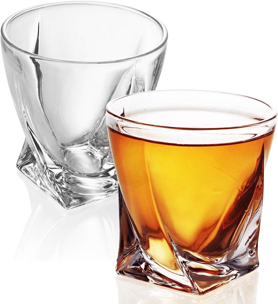 Intirilife 2x Whisky Glas in KRISTALL KLAR 'TWISTED' – Old Fashioned Whiskey Kristallglas Bleifrei im Sculpture Design spülmaschinengeeignet perfekt für Scotch, Bourbon, Whisky uvm. Bild 1