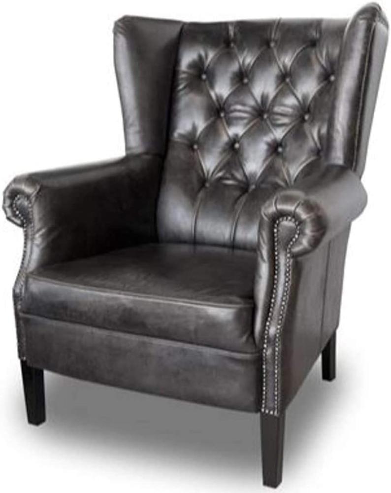 Casa Padrino Chesterfield Buffalo Echtleder Sessel aus Massivholz - Luxus Wohnzimmermöbel - Vintage Bild 1