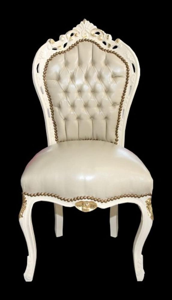 Casa Padrino Barock Esszimmer Stuhl Creme/Gold Lederoptik Mod1 - Möbel Antik Stil - Limited Edition Bild 1
