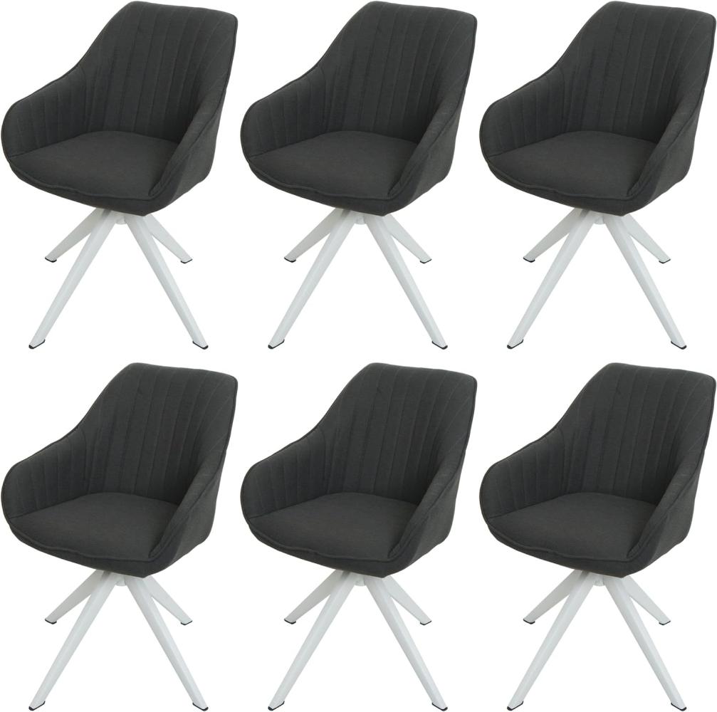 6er-Set Esszimmerstuhl HWC-K27, Küchenstuhl Stuhl mit Armlehne, drehbar Stoff/Textil ~ dunkelgrau Bild 1