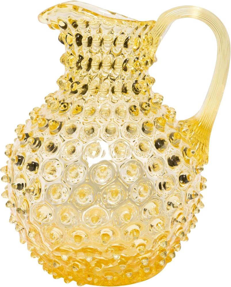 CHEHOMA - Glaskaraffe mit Diamantspitzen-Dekor und breitem Henkel - Gelbfarben und robust verarbeitet - 2 Liter Wasserkrug oder Tischvase - Höhe: 23 cm - Gelb Bild 1