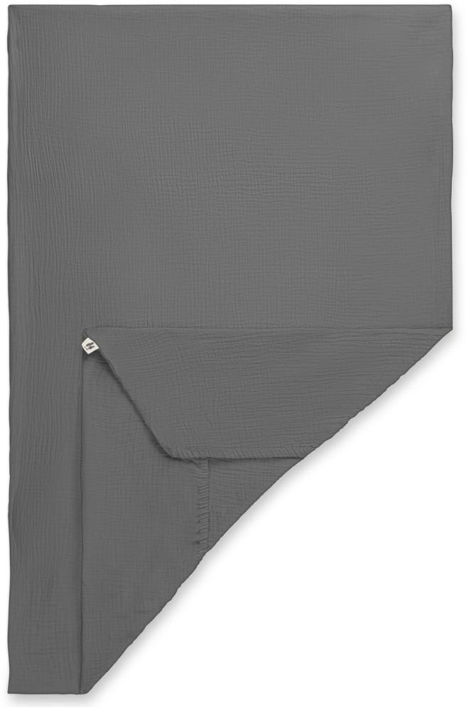 hauck Baby Spannbettlaken 60x120 cm für Reisebettmatratzen, Baby Matratzenbezug Baumwolle Musselin, 60° C Maschinenwäsche, Babybettlaken mit Gummizug (Dark Grey) Bild 1