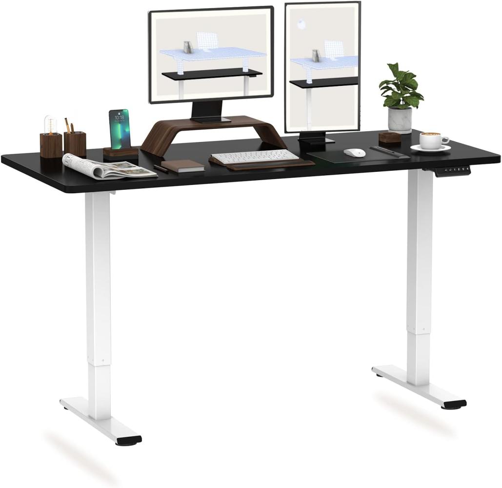 Flexispot Hemera Elektrisch Höhenverstellbarer Schreibtisch mit Tischplatte. Mit Memory-Steuerung und Softstart/-Stop& integriertes Anti-Kollisionssystem (140 x 70 cm, Weiß+Schwarz) Bild 1