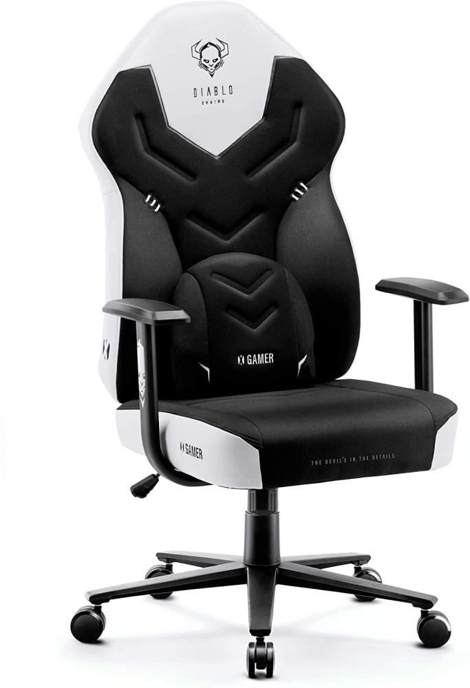 Diablo X-Gamer 2. 0 Gaming Stuhl Bürostuhl Stoffbezug Ergonomisches Design Lendenwirbelkissen Softpadauflage (Schwarz-Weiß) Bild 1
