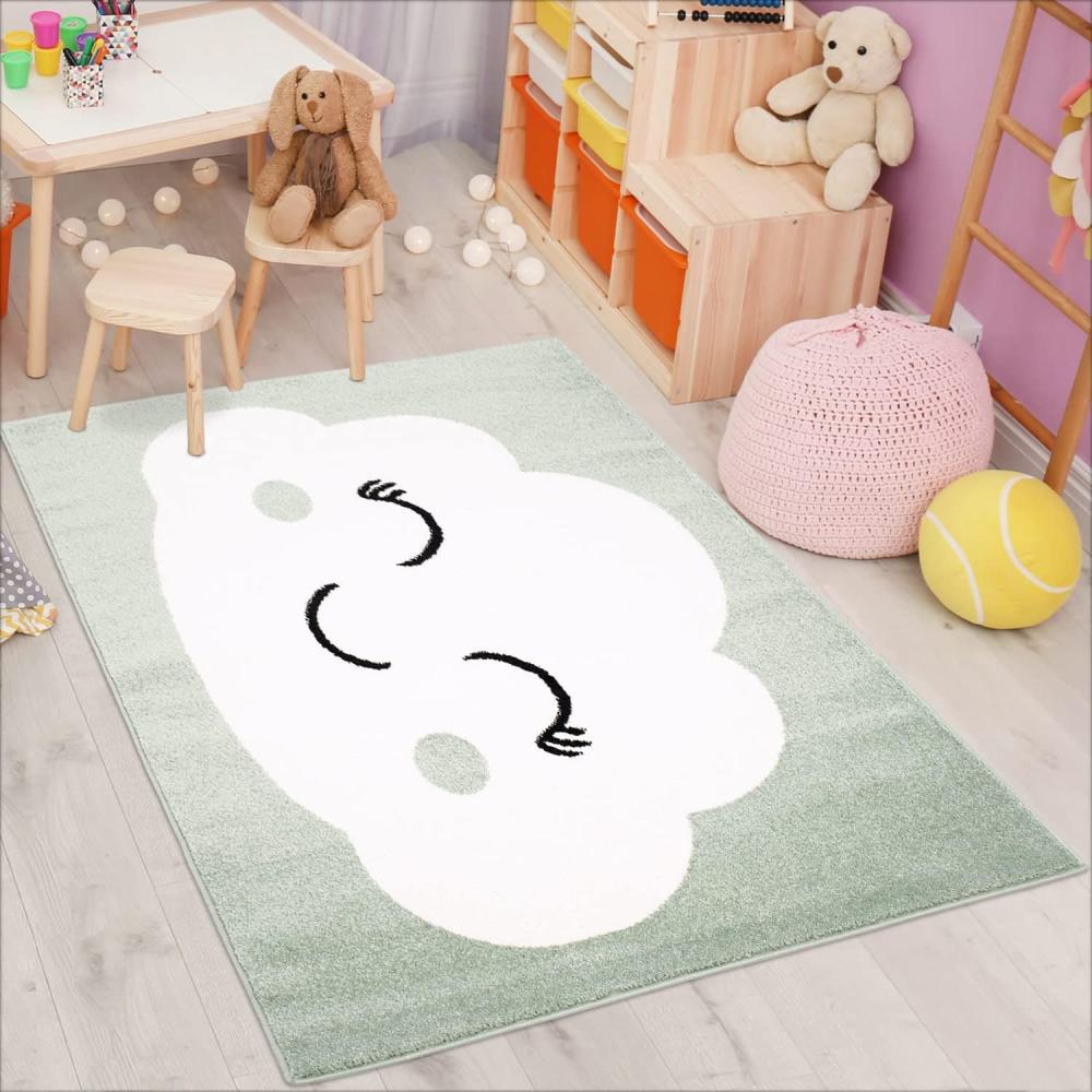 carpet city Kinderteppich Bubble Kids Flachflor mit Wolken-Motiv in Mint-Grün für Kinderzimmer; Größe: 160x225 cm Bild 1