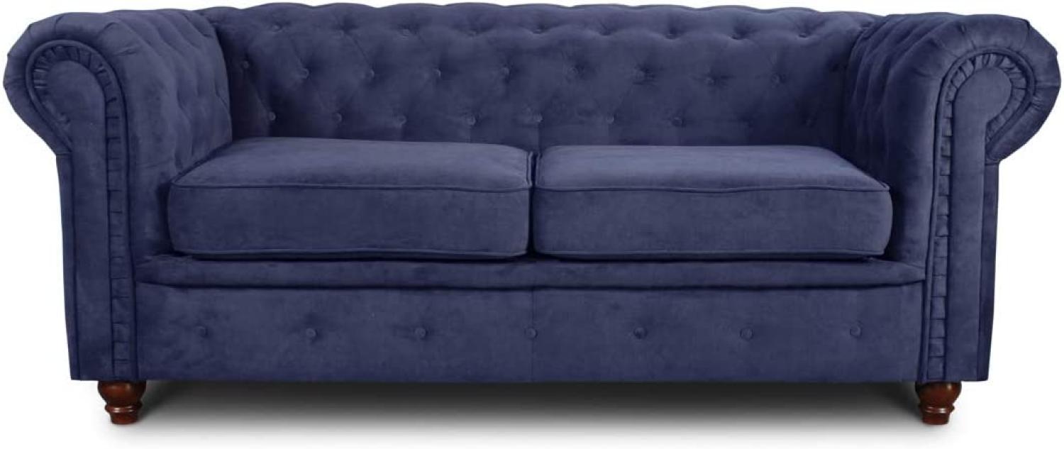 Sofa Chesterfield Asti 2-Sitzer, Couchgarnitur 2-er, Sofagarnitur, Couch mit Holzfüße, Polstersofa - Glamour Design (Blau (Capri 89)) Bild 1