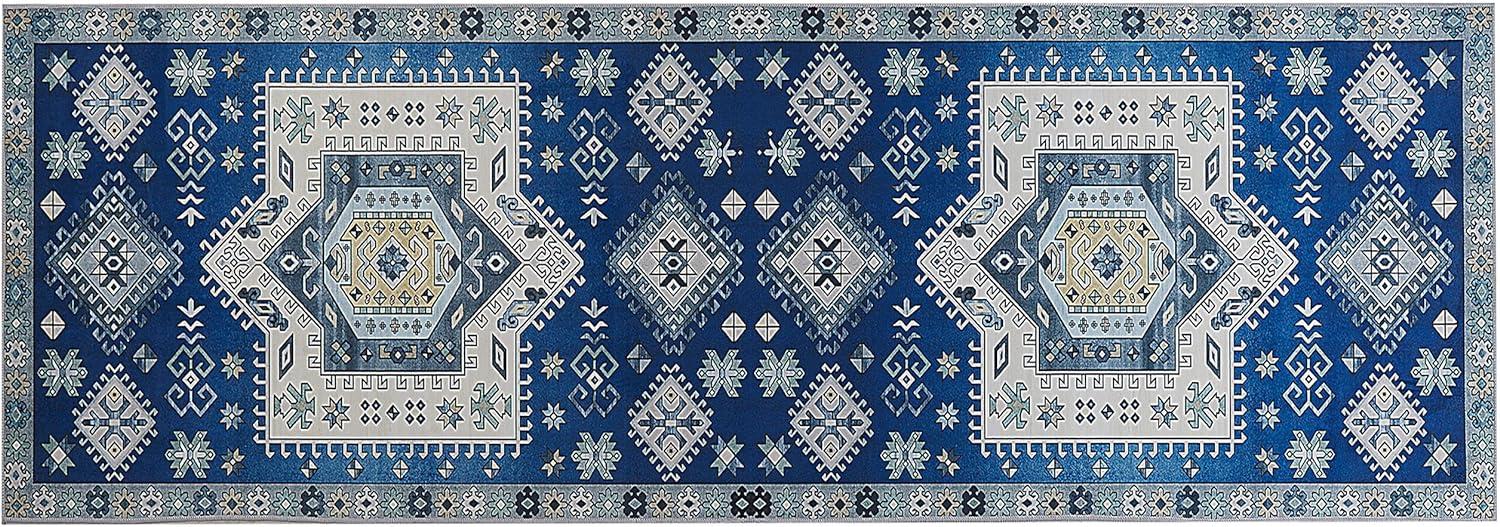 Teppich blau beige orientalisches Muster 70 x 200 cm Kurzflor PARVAKADLI Bild 1