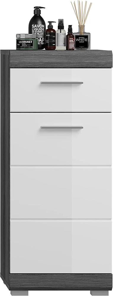 Badezimmer Kommode Scout in weiß Hochglanz und Rauchsilber grau 37 x 88 cm Bild 1