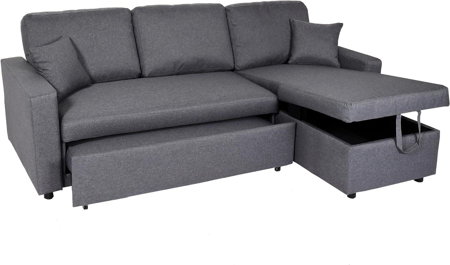 Ecksofa mit Bettkasten HWC-L17, Couch Sofa L-Form, Liegefläche Nosagfederung 228cm ~ dunkelgrau Bild 1