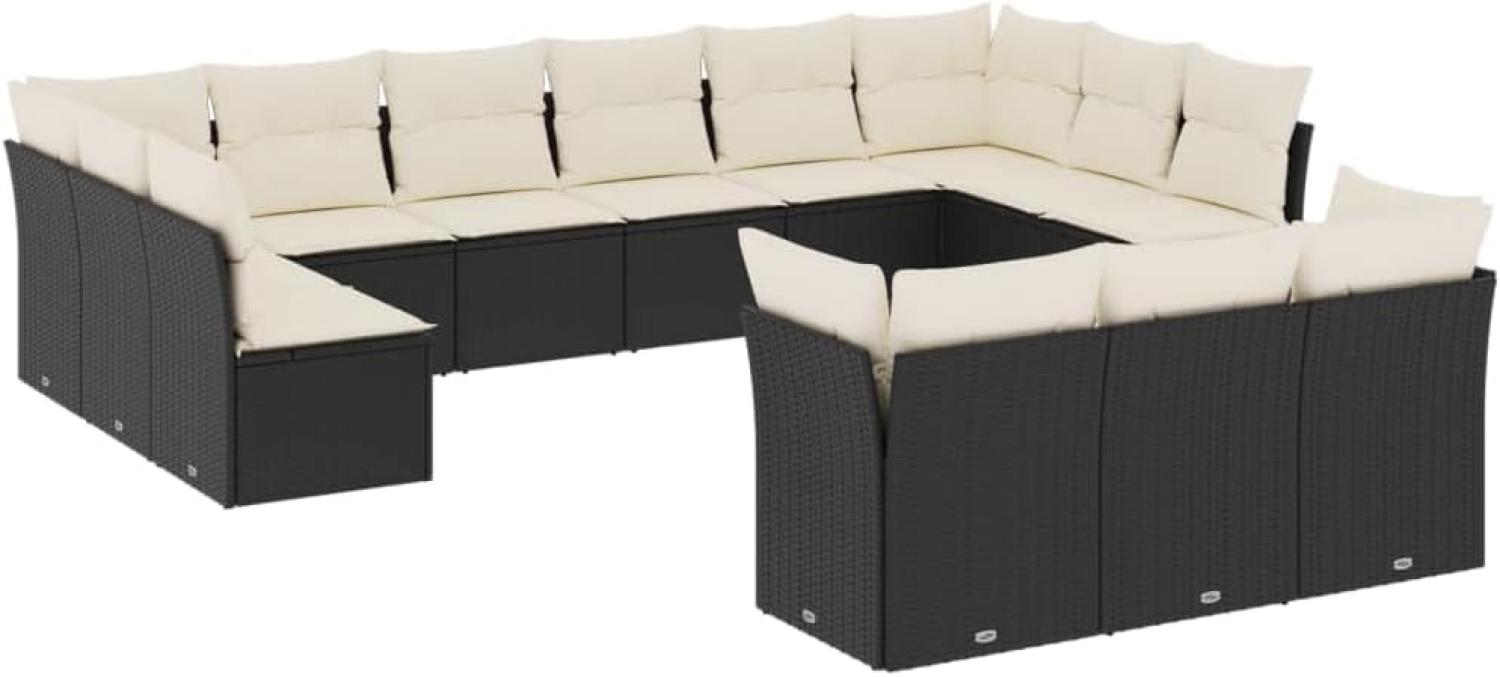 vidaXL 13-tlg. Garten-Sofagarnitur mit Kissen Schwarz Poly Rattan Bild 1