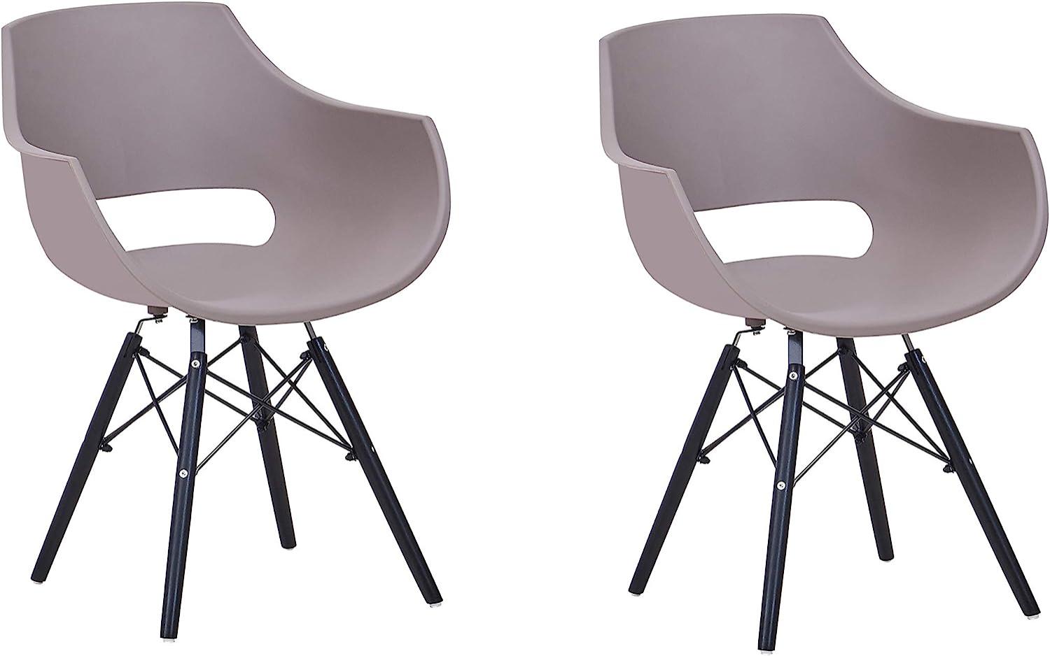 SAM 2er Set Schalenstuhl Lea, Taupe, ergonomisch geformte Sitzschale aus Kunststoff, bequemer Esszimmerstuhl im Retro-Design, schwarzes Holzgestell Bild 1