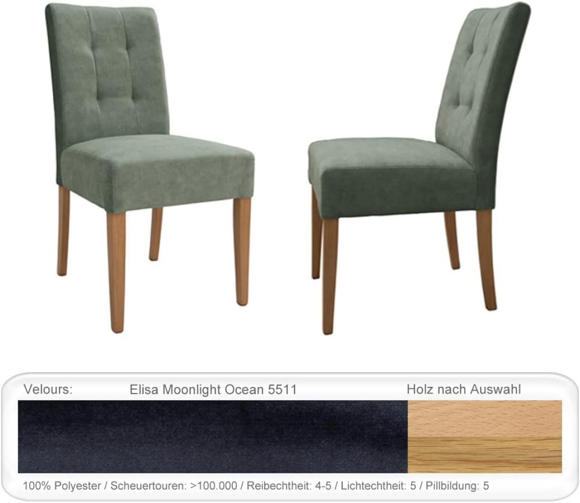 Stuhl Agnes 1 ohne Griff Varianten Polsterstuhl Massivholzstuhl Eiche natur lackiert, Elisa Moonlight Ocean Bild 1