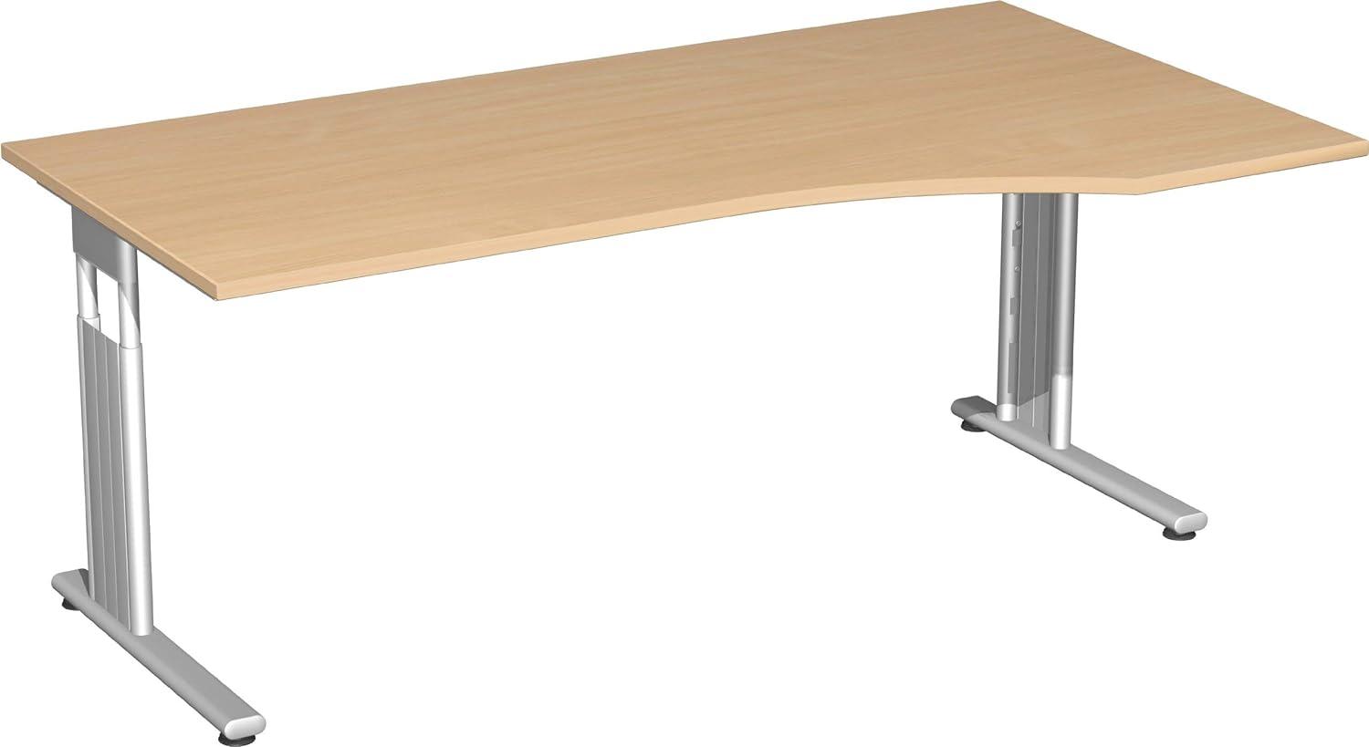 'C Fuß Flex' Schreibtisch rechts, höhenverstellbar, Buche / Silber, 68-82 x 100 x 180 cm Bild 1