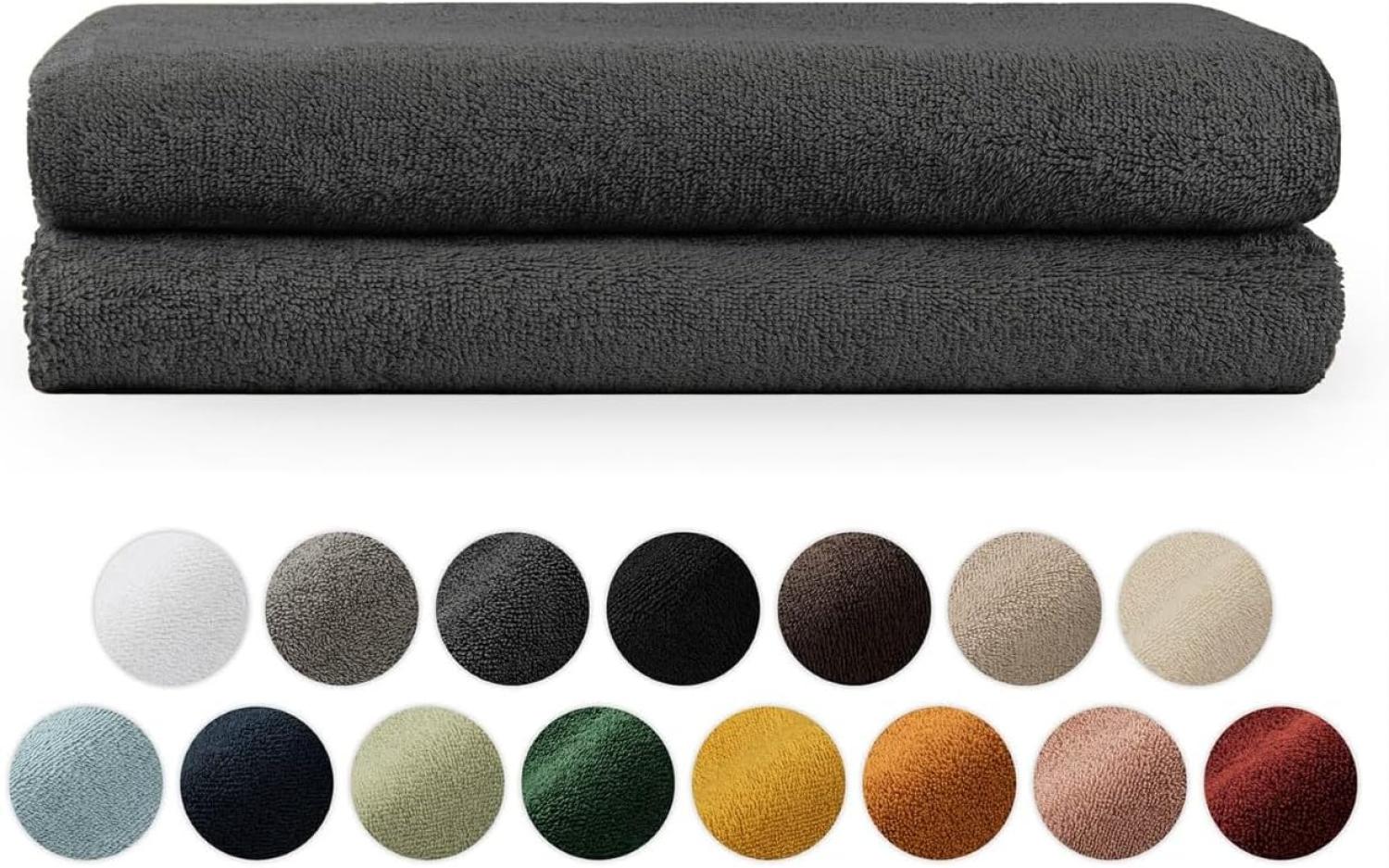 Blumtal Premium Frottier Handtücher Set mit Aufhängschlaufen - Baumwolle Oeko-TEX Zertifiziert, weich, saugstark - 2X Badetuch (70x140 cm), Anthrazit Bild 1