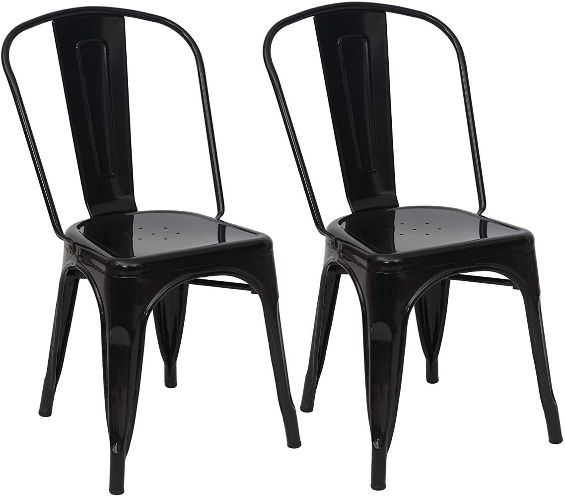 2er-Set Stuhl HWC-A73, Bistrostuhl Stapelstuhl, Metall Industriedesign stapelbar ~ schwarz Bild 1