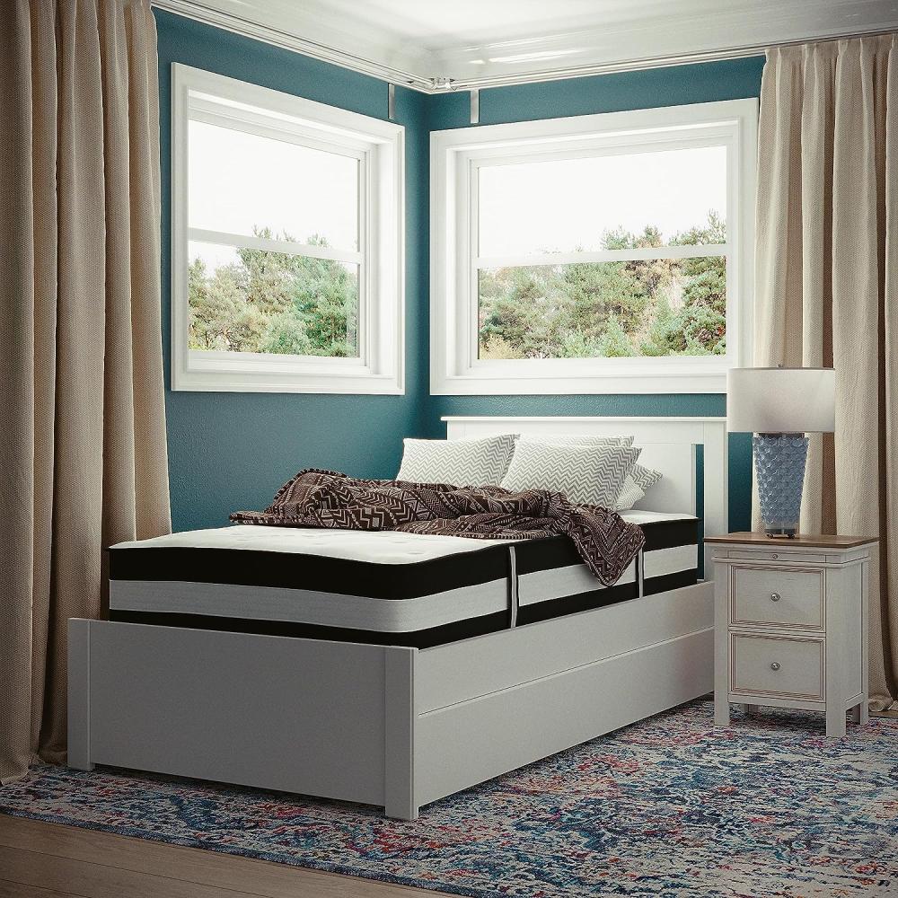 Flash Furniture Hybrid-Taschenfederkernmatratze – Mittelfeste Schaumstoff Matratze für erholsamen Schlaf – Hochwertige Matratze in Einzelgröße – Weiß Bild 1