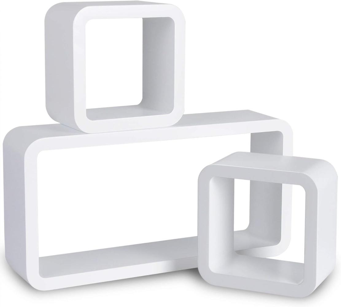 WOLTU Wandregal Cube Regal 3er Set Würfelregal Hängeregal, weiß Quadratisch Schwebend Design 9210 Bild 1