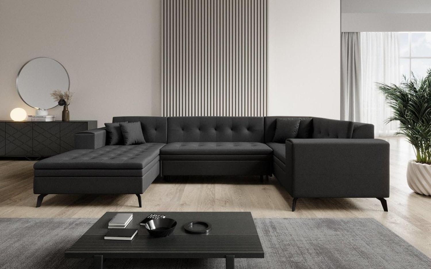 Designer Sofa Neola mit Schlaffunktion Stoff Schwarz Links Bild 1