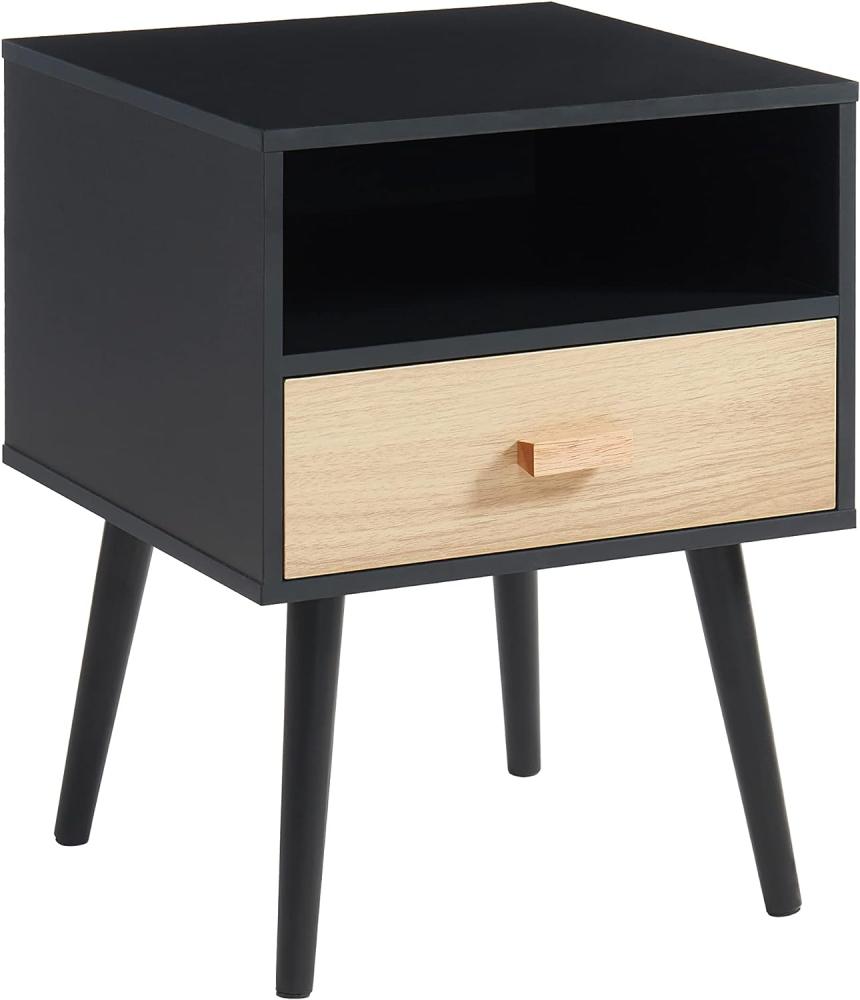 BAÏTA ULOS Nachttisch, Holzwerkstoff, Schwarz und helles Holz, L40cm Bild 1