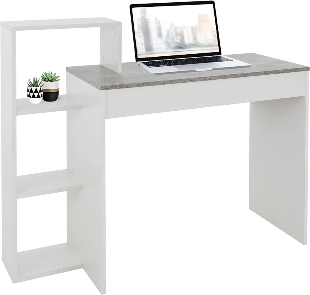 Schreibtisch mit Regal 110x72x40 cm Weiß/Beton-Optik aus Holz ML-Design Bild 1