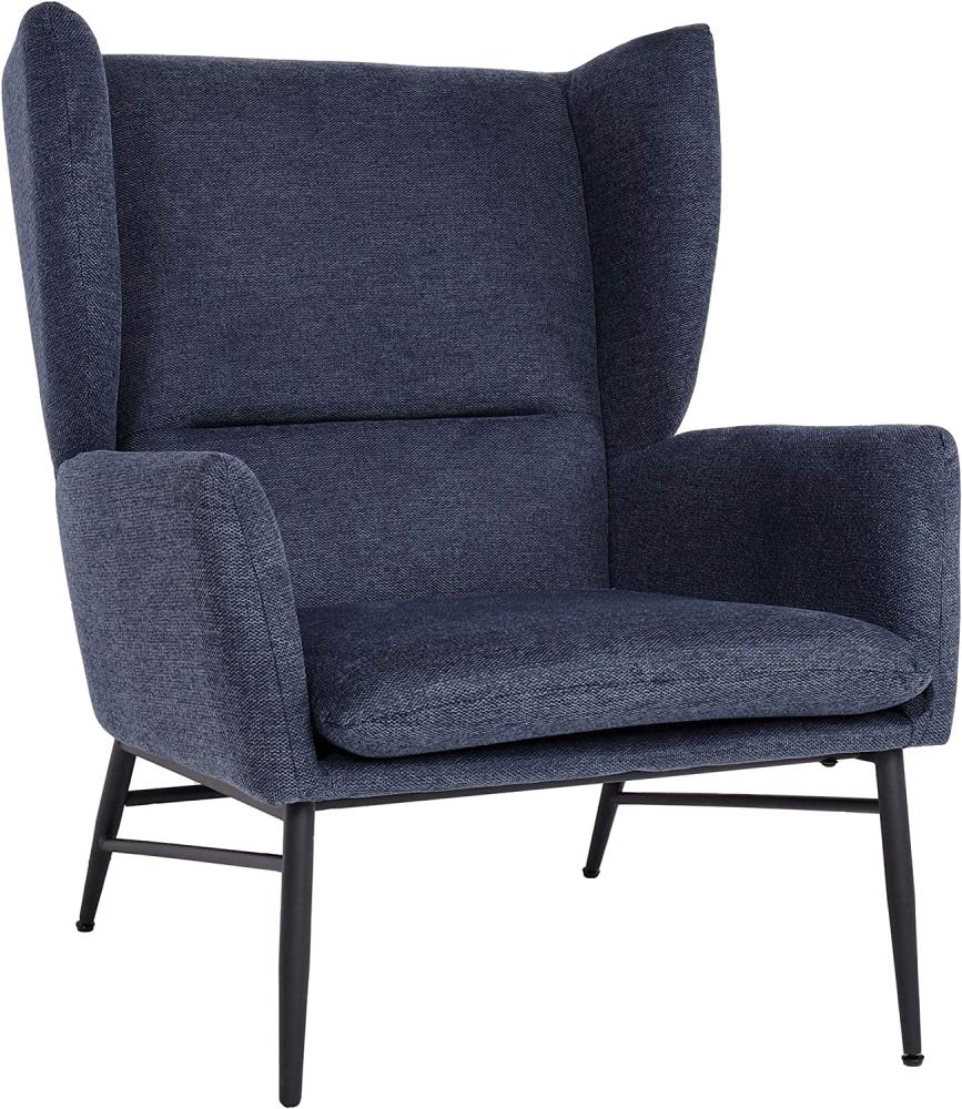 Lounge-Sessel HWC-L62, Ohrensessel Cocktailsessel Sessel Polstersessel, Stoff/Textil Metall ~ blau Bild 1