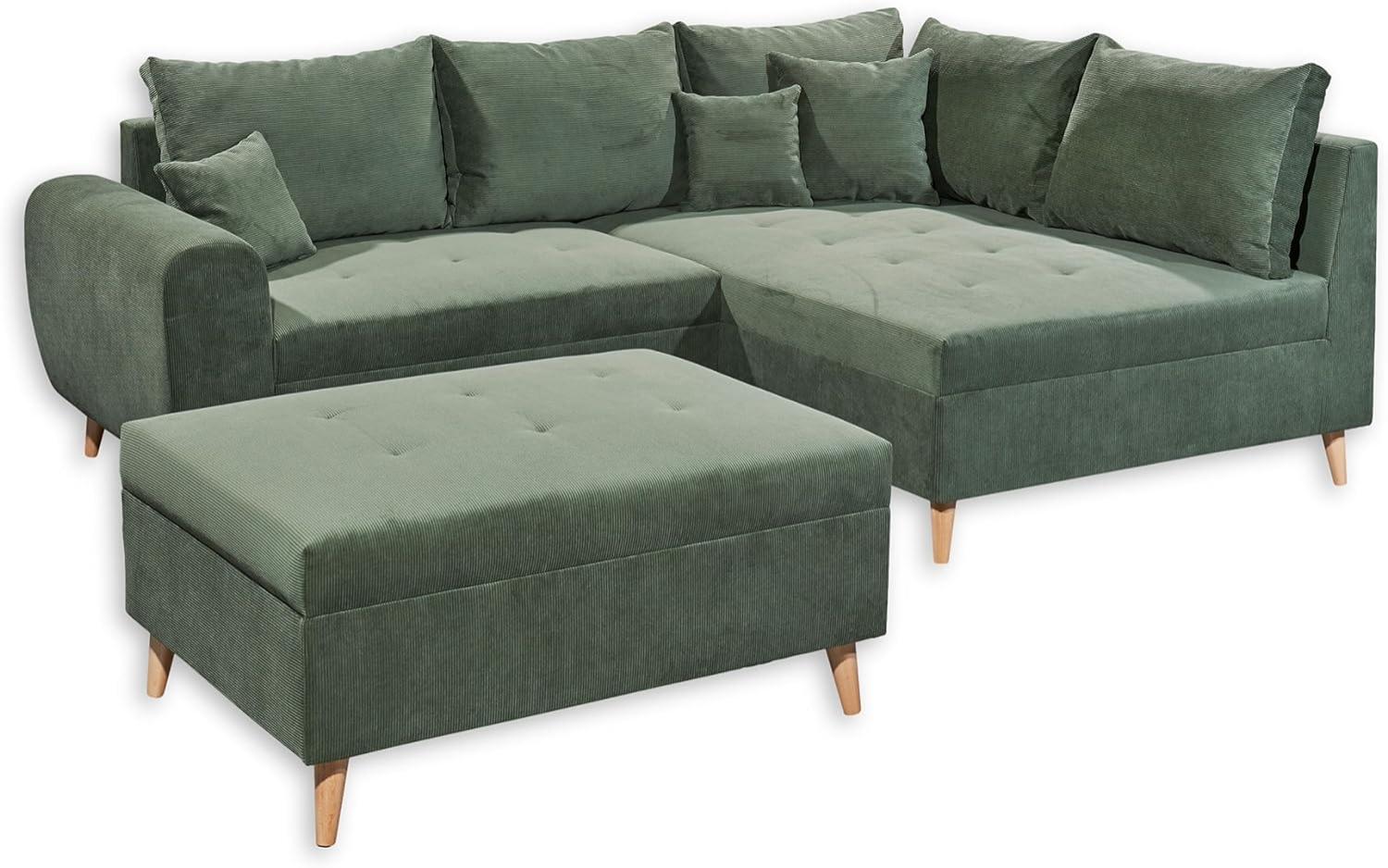 Calanda Ecksofa inkl. Hocker 249 x 175 cm, Farbe wählbar (Cord) Rechts, Fjord 77 Winter Moss Bild 1