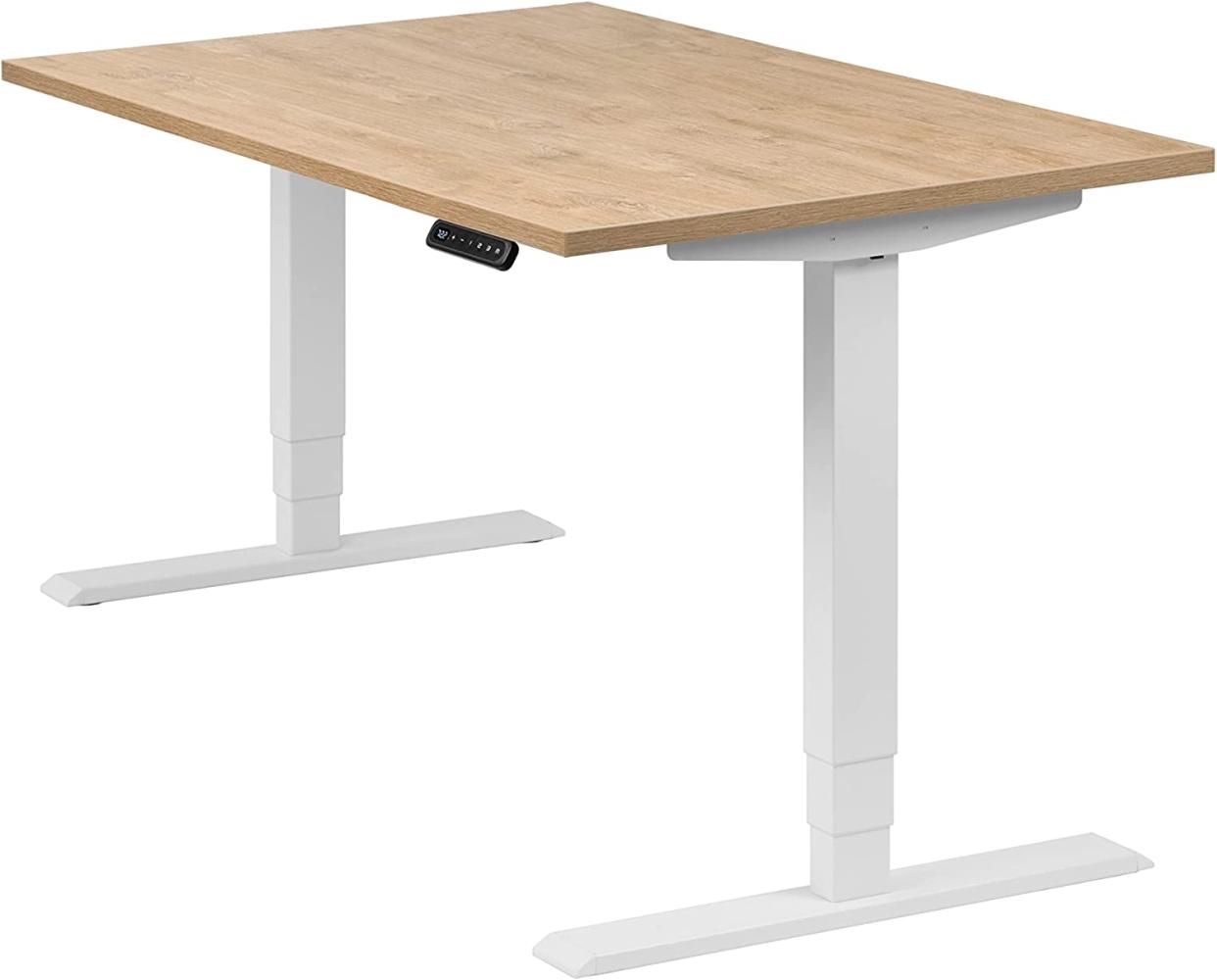 boho office® homedesk - elektrisch stufenlos höhenverstellbares Tischgestell in Weiß mit Memoryfunktion, inkl. Tischplatte in 120 x 80 cm in Wildeiche Bild 1