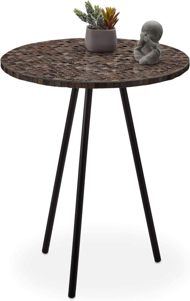 Relaxdays Beistelltisch Mosaik, runder Ziertisch, handgefertigtes Unikat, 3 Beine, Mosaiktisch, HxD: 50 x 41 cm, braun Bild 1