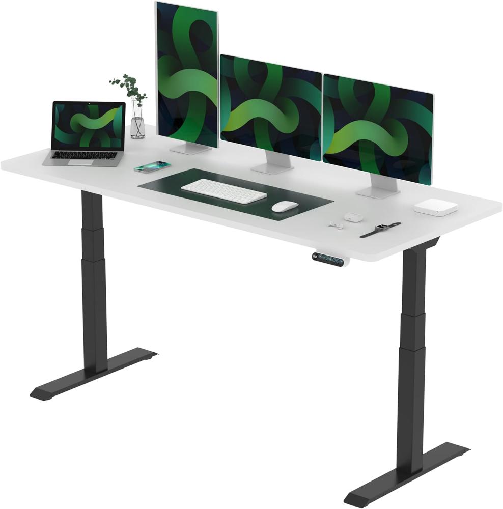 Flexispot E6 Elektrisch höhenverstellbarer Schreibtisch | Ergonomischer Steh-Sitz Tisch mit Memory Funktion | Beugt Rückenschmerzen vor & Macht produktiver(Weiß, Gestell Schwarz, 180x80 cm) Bild 1