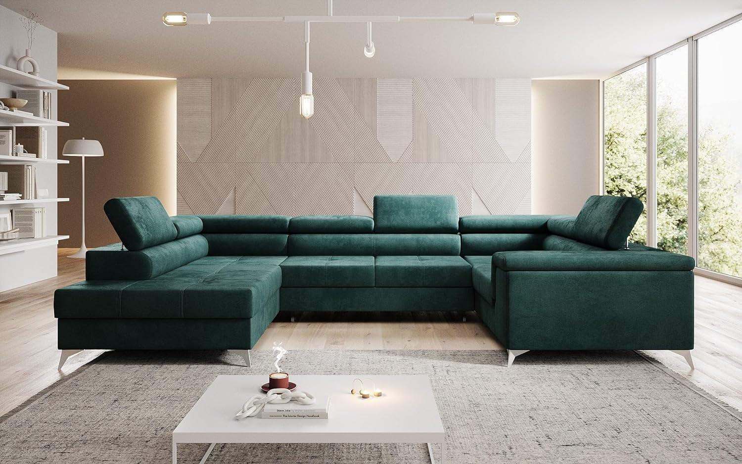 Designer Sofa Torino mit Schlaf- und Klappfunktion Samt Grün Links Bild 1