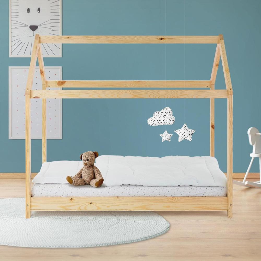 Kinderbett mit Dach und Lattenrost 70x140 cm Natur aus Kiefernholz ML-Design Bild 1
