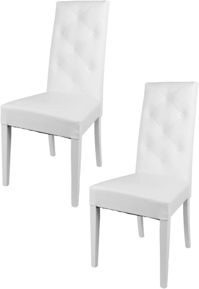 Tommychairs - 2er Set Moderne Stühle Chantal für Küche und Esszimmer, robuste Struktur aus lackiertem Buchenholz Farbe Weiss, gepolstert und mit weissem Kunstleder bezogen Bild 1
