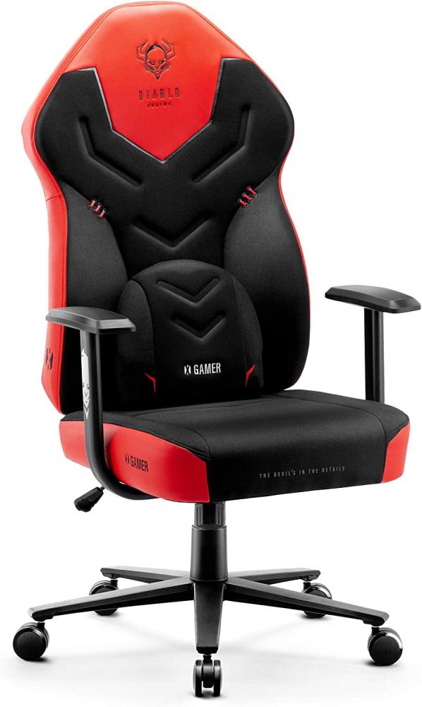 Diablo X-Gamer 2. 0 Gaming Stuhl Bürostuhl Stoffbezug Ergonomisches Design Lendenwirbelkissen Softpadauflage (Schwarz-Rot) Bild 1