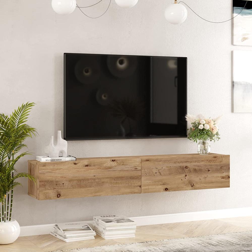 [en. casa] TV Hängeboard Lapinlahti Lowboard Hängeschrank 180 cm TV Board Fernsehtisch Wandregal hängend Eiche rustikal Bild 1