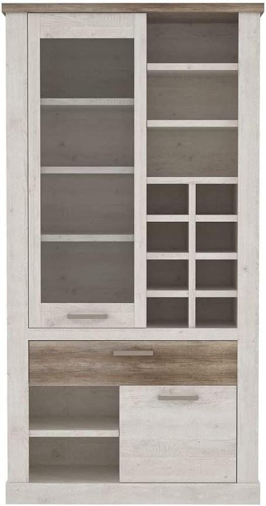 FORTE DURO Vitrine mit 1 Tür, 1 Glastür und 1 Schublade, Holzwerkstoff, Pnie Weiß /Antikeiche, 109,8 x 212 x 41,3 cm Bild 1