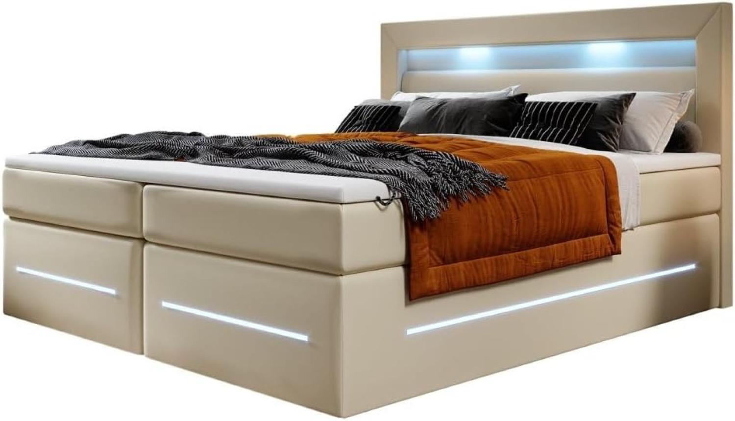 Boxspringbett Sevilla mit LED und Stauraum 200x200 Beige H4 Bild 1